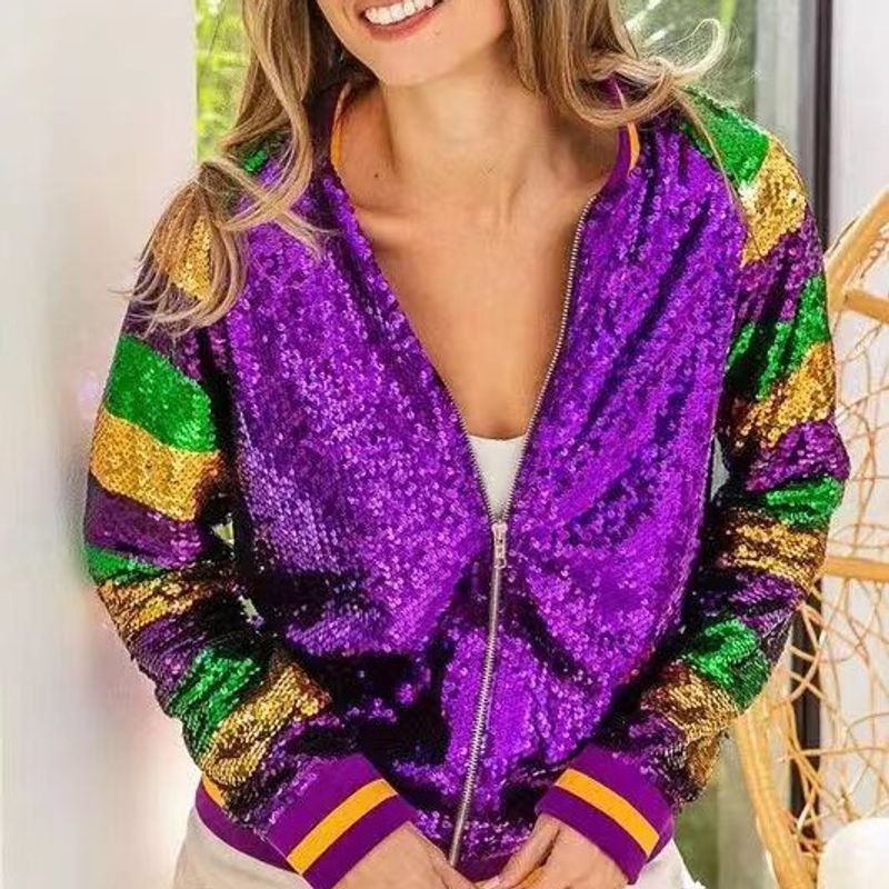 Mujeres Ropa De Calle Bloque De Color Cremallera Abrigo Chaqueta Casual