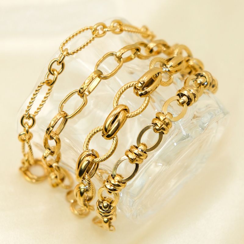 Vintage Style Streetwear Geometric 304 Stainless Steel Gold Plated Bracelets In Bulk