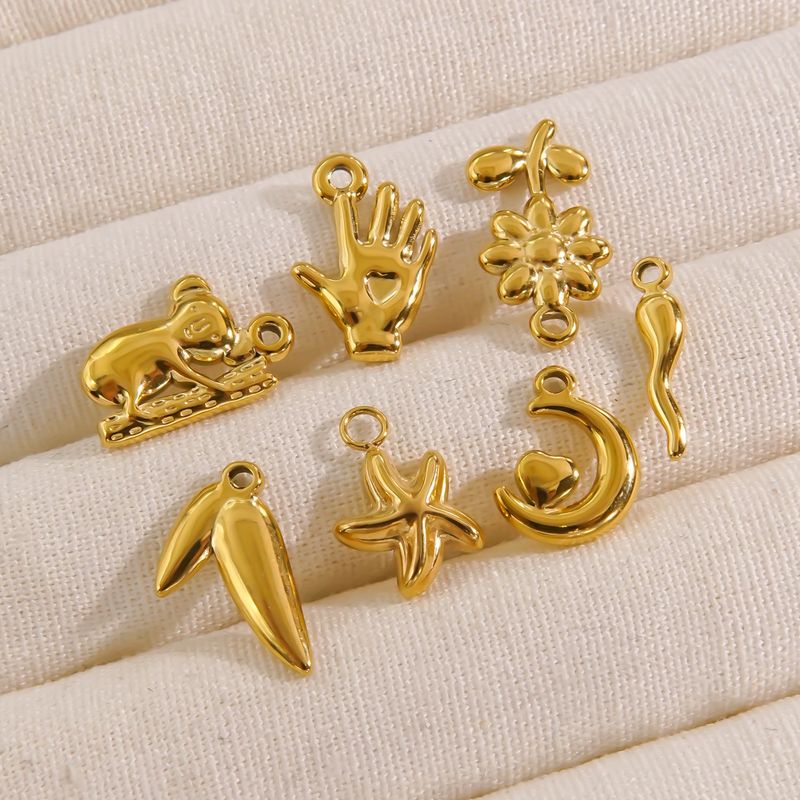 10 PCS/Package 304 Stainless Steel 14K Gold Plated Gesture Starfish Flower Beads