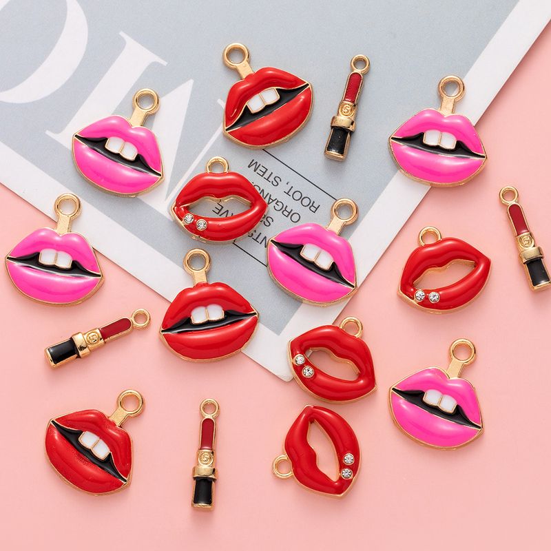 10 Pcs/package Ig Style Simple Style Lipstick Lips Alloy Enamel Inlay Jewelry Accessories