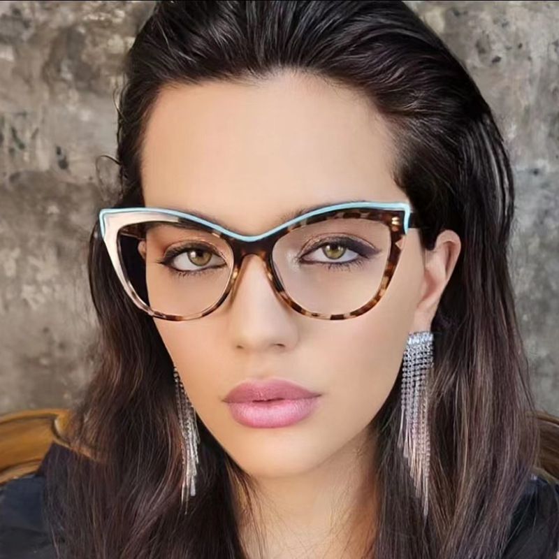 Elegant Retro Lady Leopard Ac Cat Eye Full Frame Optical Glasses