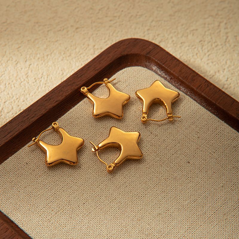 1 Pair Simple Style Star Plating 304 Stainless Steel 14K Gold Plated Earrings