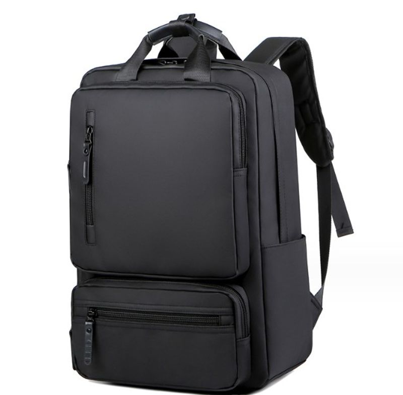 Men's Solid Color Oxford Cloth Zipper Functional Backpack Laptop Backpack