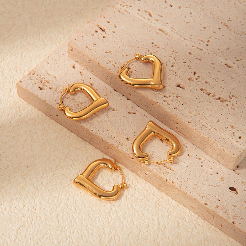 1 Pair Elegant Romantic Heart Shape Plating 304 Stainless Steel 14K Gold Plated Earrings