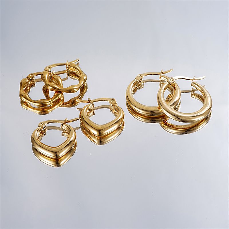 1 Pair Casual Simple Style Geometric Irregular 304 Stainless Steel K Gold Plated Hoop Earrings