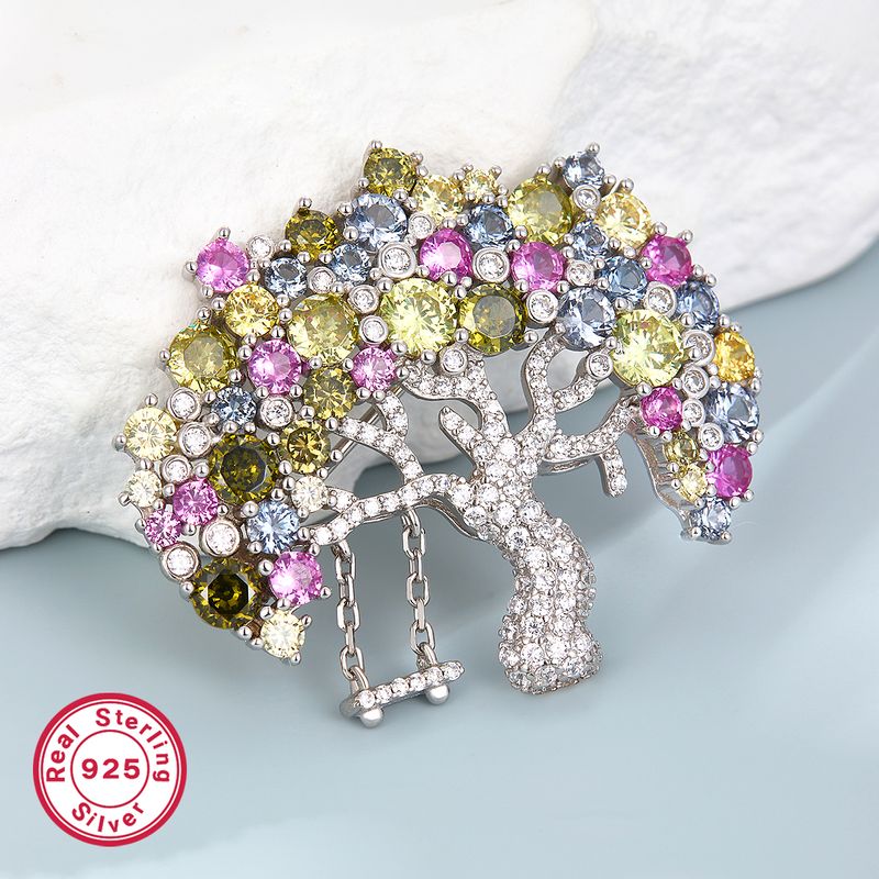 Elegant Glam Tree Sterling Silver Plating Inlay Zircon Unisex Brooches