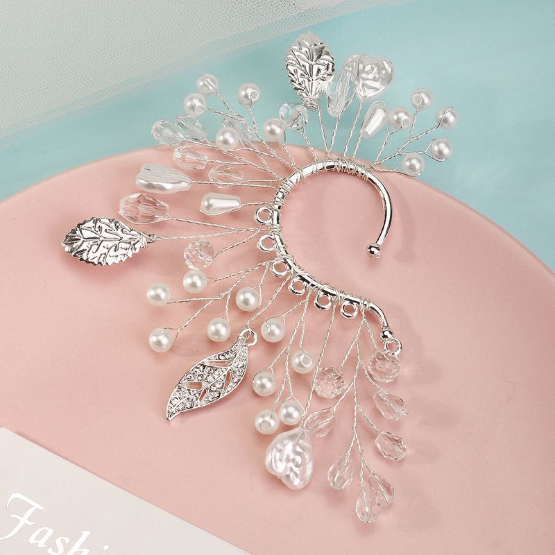 1 Pieza Estilo De Hadas Elegante Hoja Forma De Corazón Aleación Cristal Artificial Perlas Artificiales Puños De Oreja