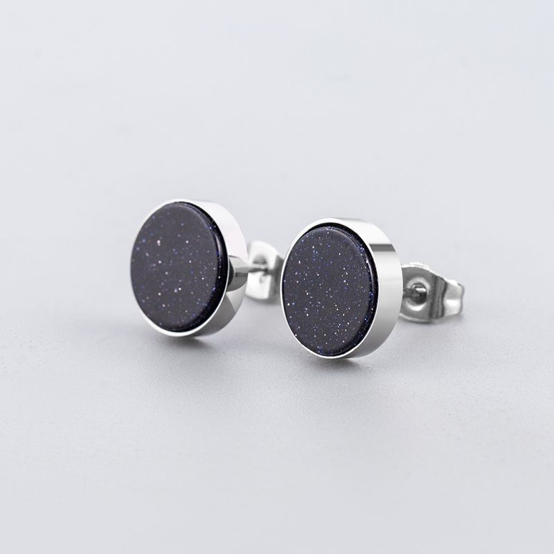 1 Pair Casual Simple Style Round 304 Stainless Steel Stone Natural Stone Ear Studs