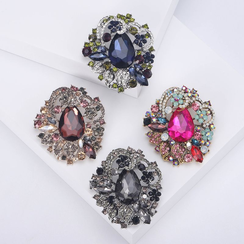Lady Flower Alloy Inlay Glass Women's Brooches
