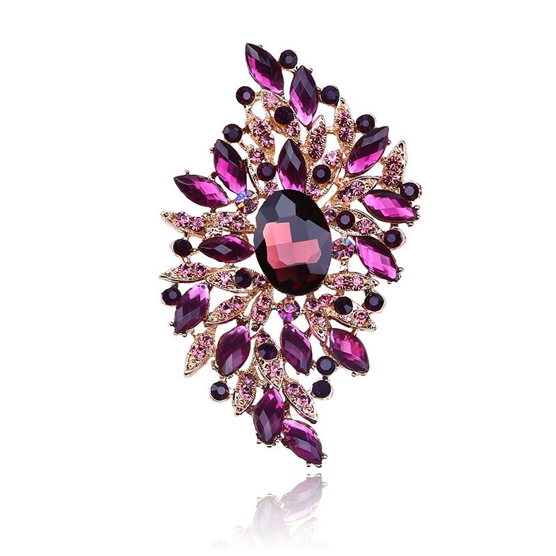Retro Flower Alloy Inlay Glass Women's Brooches