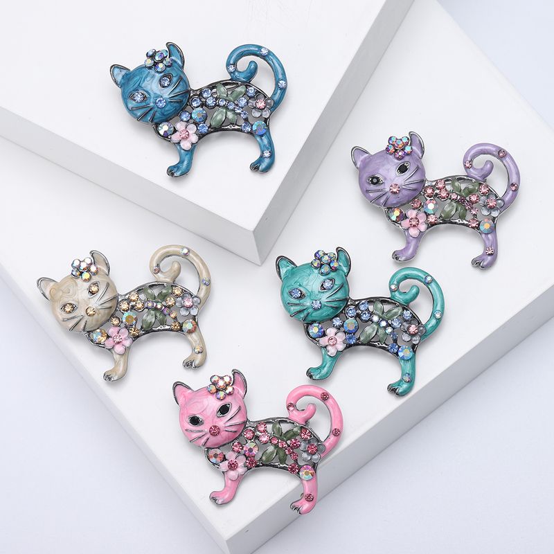 Lady Animal Alloy Enamel Plating Inlay Artificial Diamond Women's Brooches