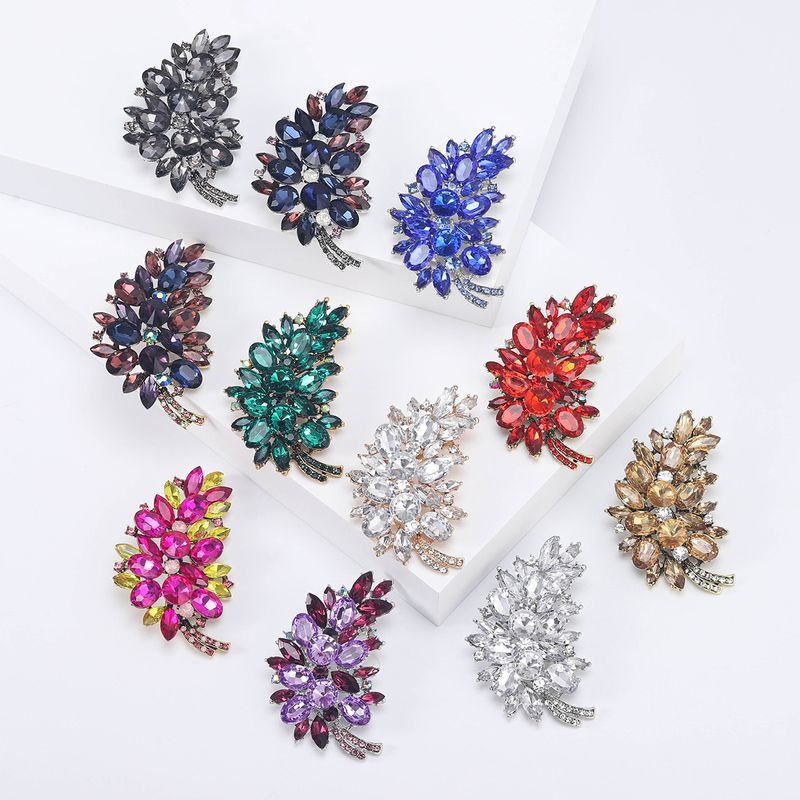 Lady Leaf Alloy Inlay Glass Women's Brooches