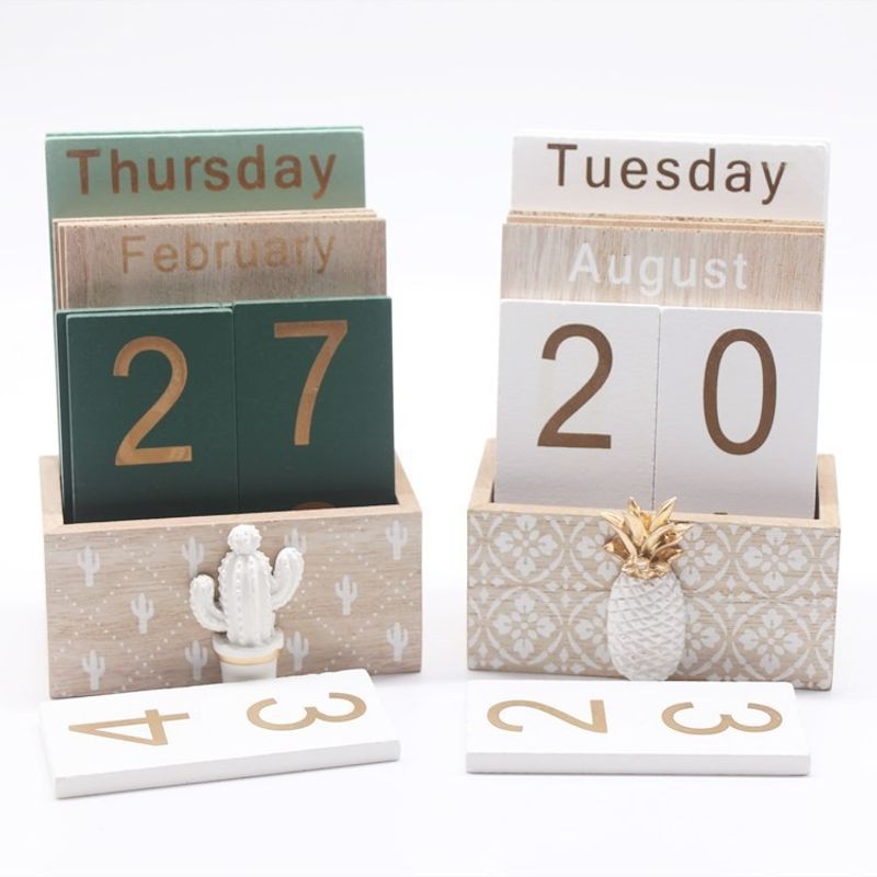 Retro Anzahl Ananas Mdf Schreibtischkalender Ornamente