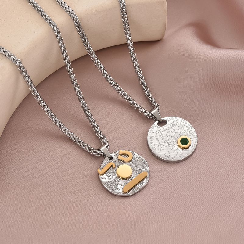 304 Stainless Steel Casual Round Zircon Pendant Necklace