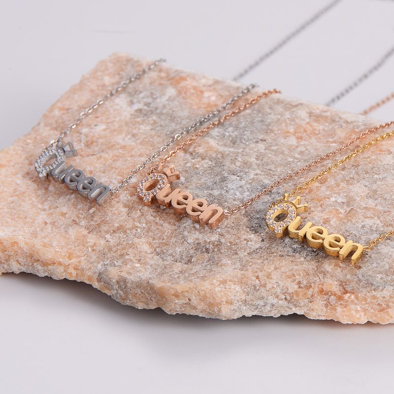 Stainless Steel 18K Gold Plated Rose Gold Plated Wedding Shiny Inlay Letter Zircon Pendant Necklace