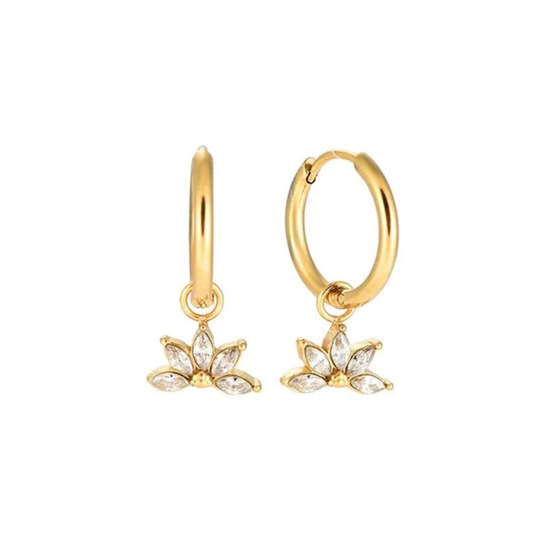 1 Pair Simple Style Lotus Plating Inlay Copper Zircon Drop Earrings