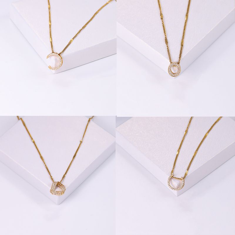 Elegant Shiny C Shape Triangle Oval Stainless Steel Copper Plating Inlay Zircon 18k Gold Plated Pendant Necklace