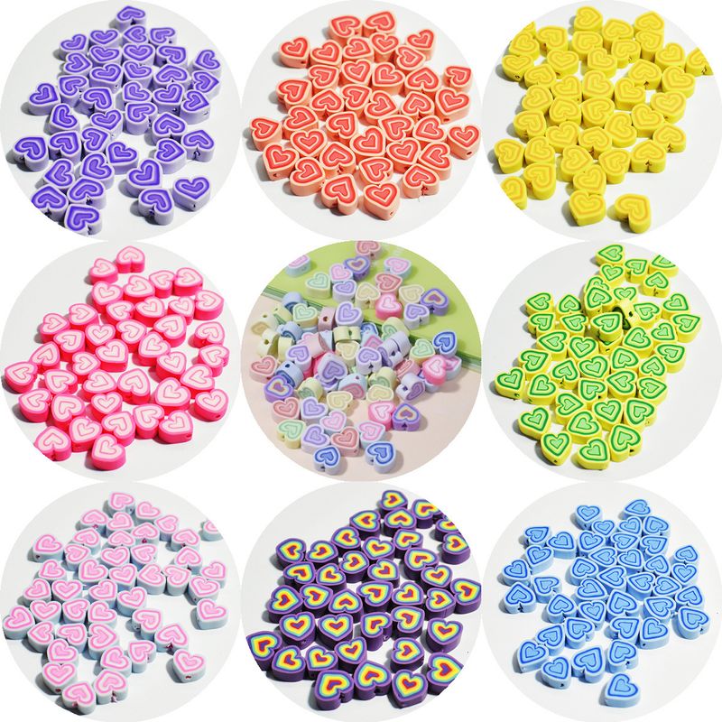 100 PCS/Package Soft Clay Heart Shape Beads