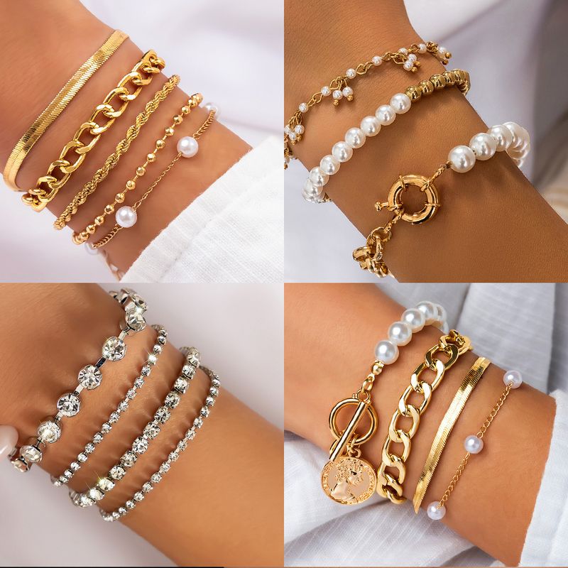 Dame Forme De Cœur Perle D'imitation Alliage De Gros Bracelets