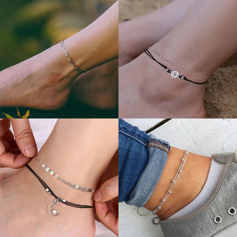 Vacation Compass Moon Copper Layered Plating 14k Gold Plated Women's Anklet