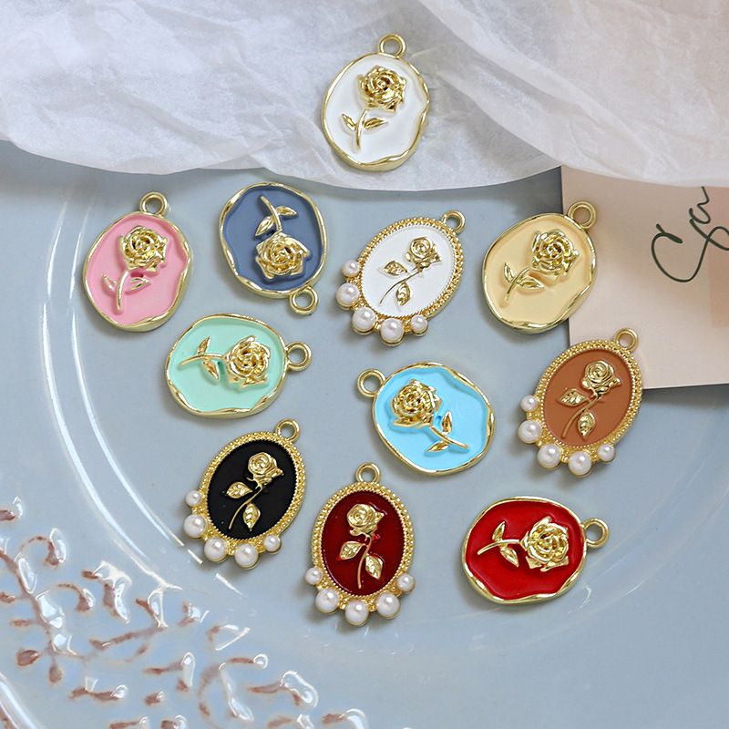 10 Pcs/package Sweet Rose Alloy Enamel Inlay Jewelry Accessories