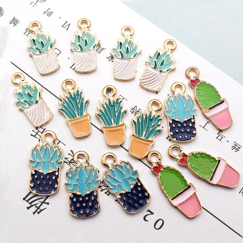 10 Pcs/package Simple Style Cactus Plant Alloy Enamel Jewelry Accessories
