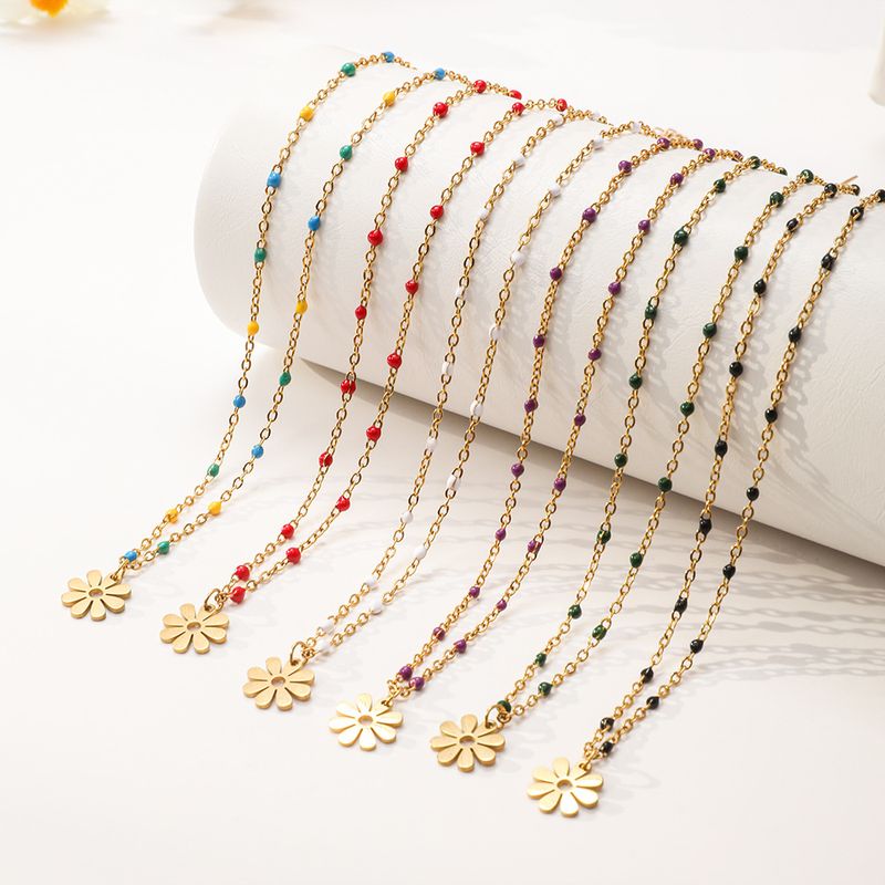 Vacation Flower Stainless Steel Plating Layered Necklaces