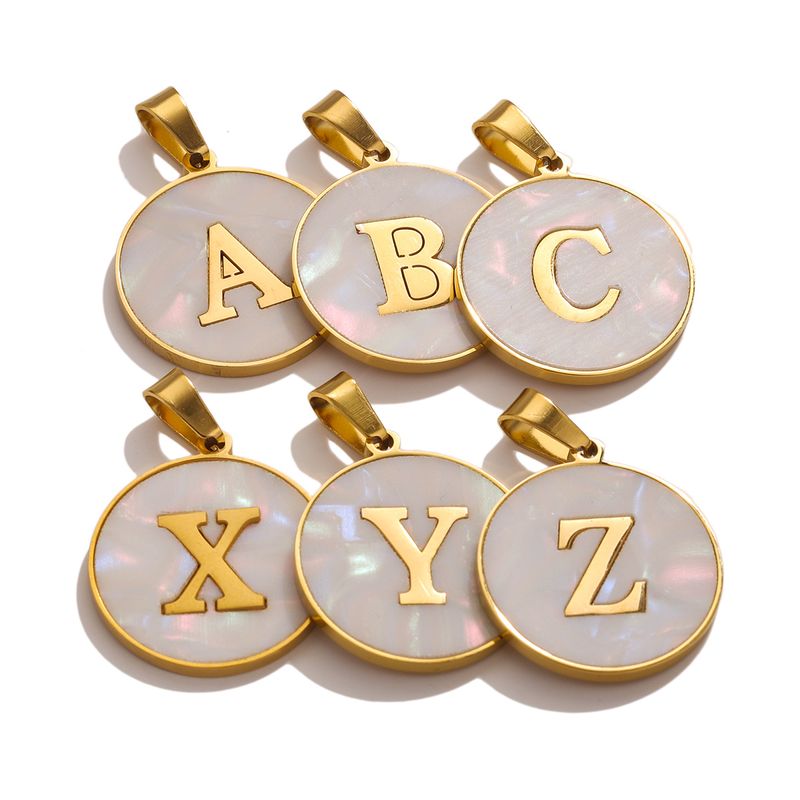 5 Pcs/package Simple Style Round Letter Stainless Steel Plating Inlay Pendant Jewelry Accessories