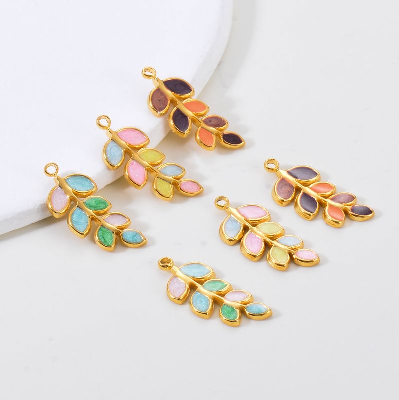 5 Pcs/package Simple Style Leaves Stainless Steel Enamel Plating Jewelry Accessories