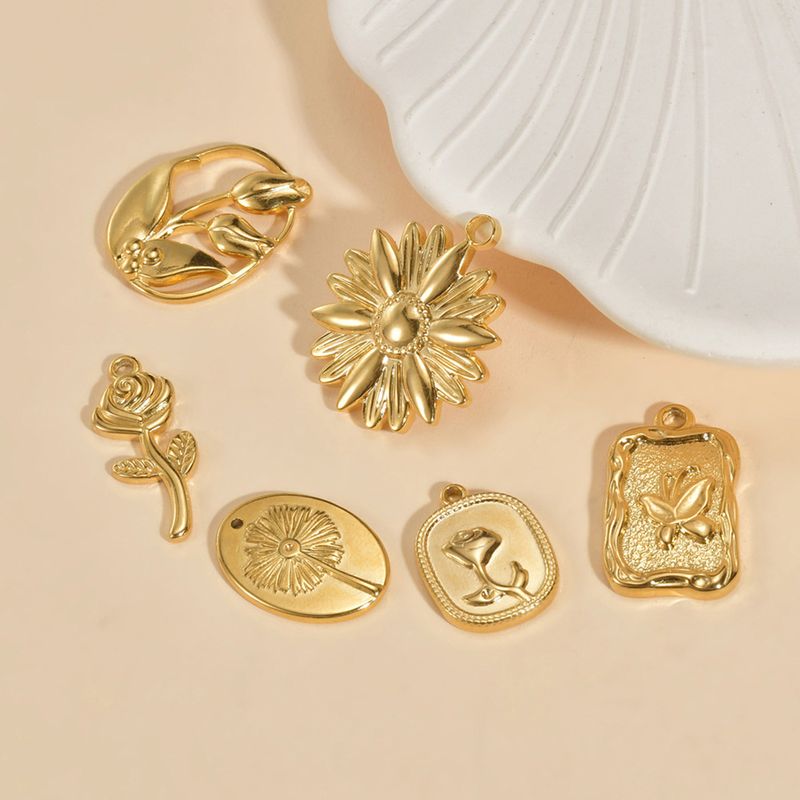 10 Pcs/package Simple Style Rose Flower Butterfly Stainless Steel Plating Pendant Jewelry Accessories