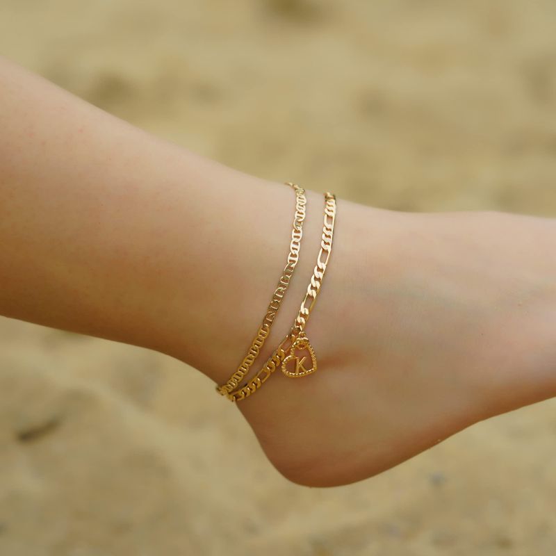 Vacation Letter Heart Shape Copper Layered Plating 14k Gold Plated Women's Anklet