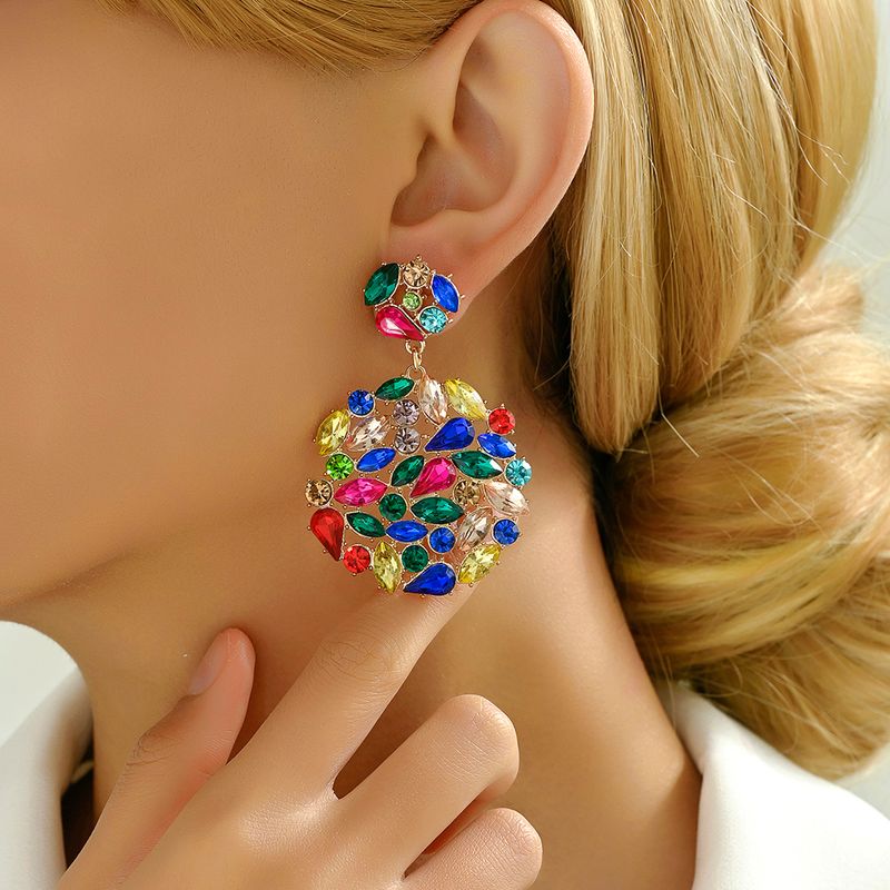 1 Pair Elegant Luxurious Geometric Plating Hollow Out Inlay Zinc Alloy Rhinestones Drop Earrings