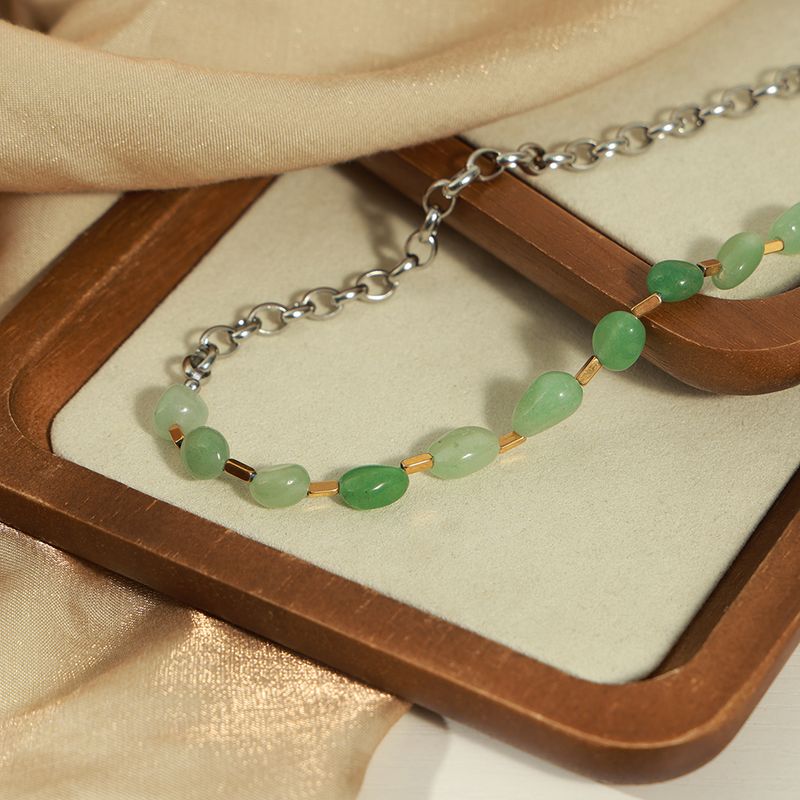 Ig-stil Geometrisch Ein Naturstein Titan Stahl Perlen Überzug 18 Karat Vergoldet Halskette
