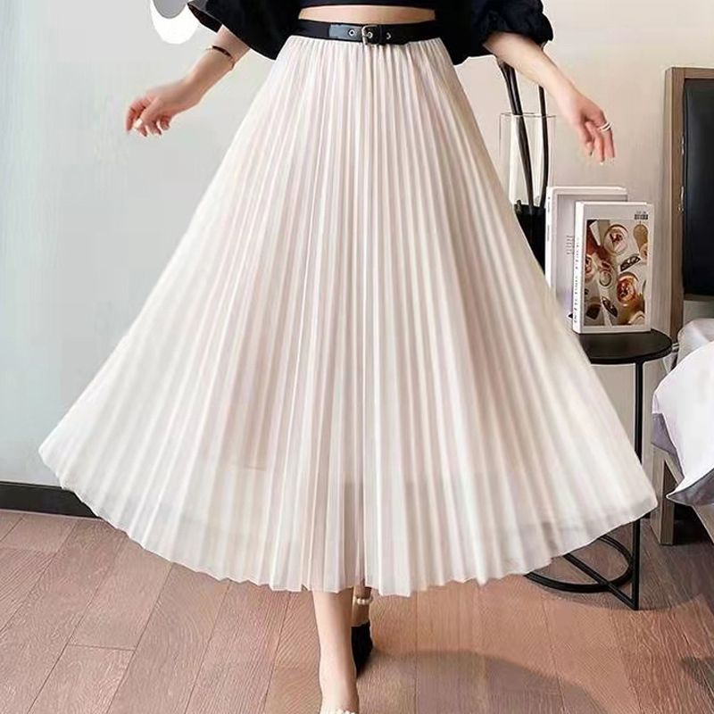 Summer Spring Autumn Classic Style Solid Color Polyester Maxi Long Dress Skirts