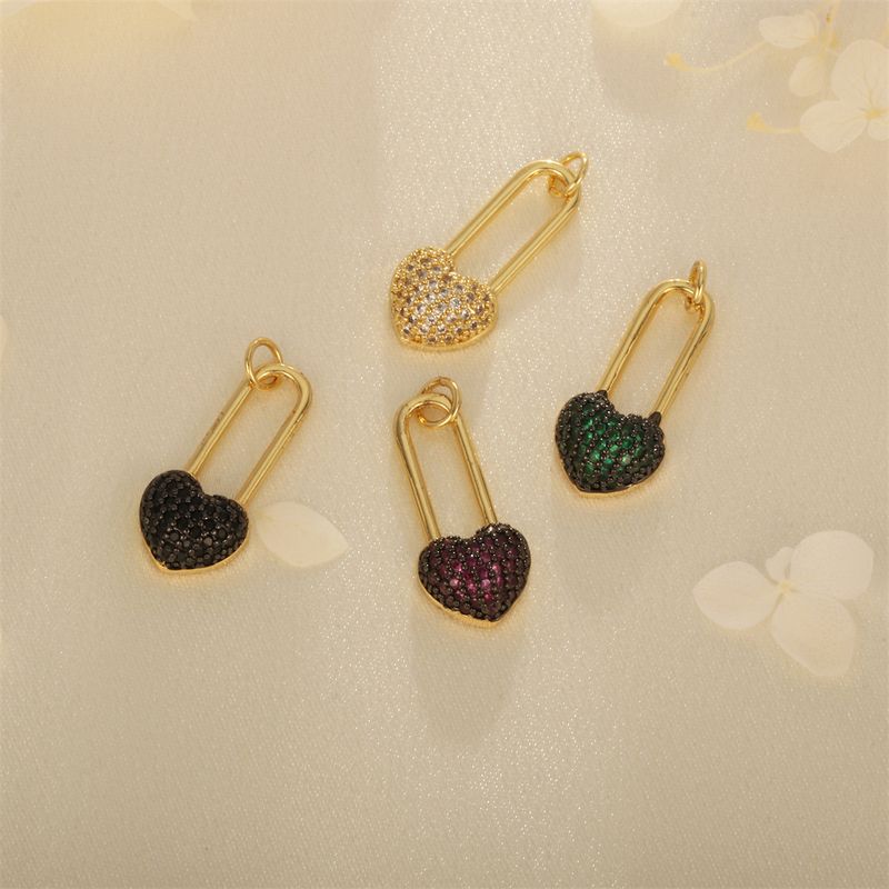 1 Piece Ig Style Elegant Sweet Heart Shape Lock Copper Plating Inlay Pendant Jewelry Accessories