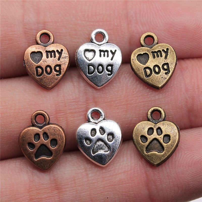 1 Piece Retro Letter Paw Print Heart Shape Alloy Plating Pendant Jewelry Accessories