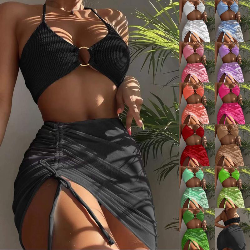 Women's Basic Modern Style Solid Color 3 Pieces Set Bikinis Swimwear