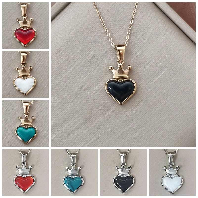 Simple Style Heart Shape Crown Stainless Steel Titanium Steel Plating Pendant Necklace