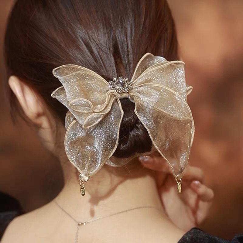 Women's Lady Solid Color Cloth Bowknot Hair Tie