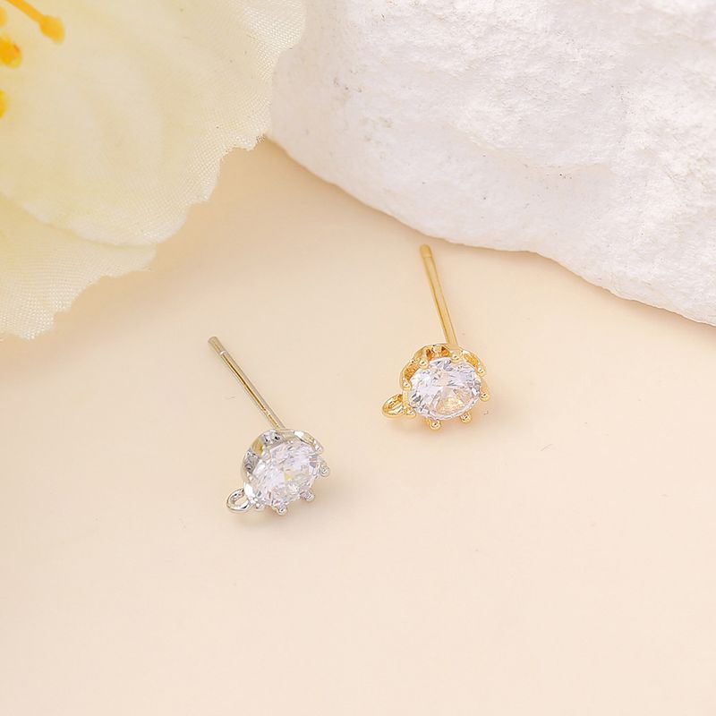 1 Pair Copper Zircon Round Earrings Accessories Simple Style
