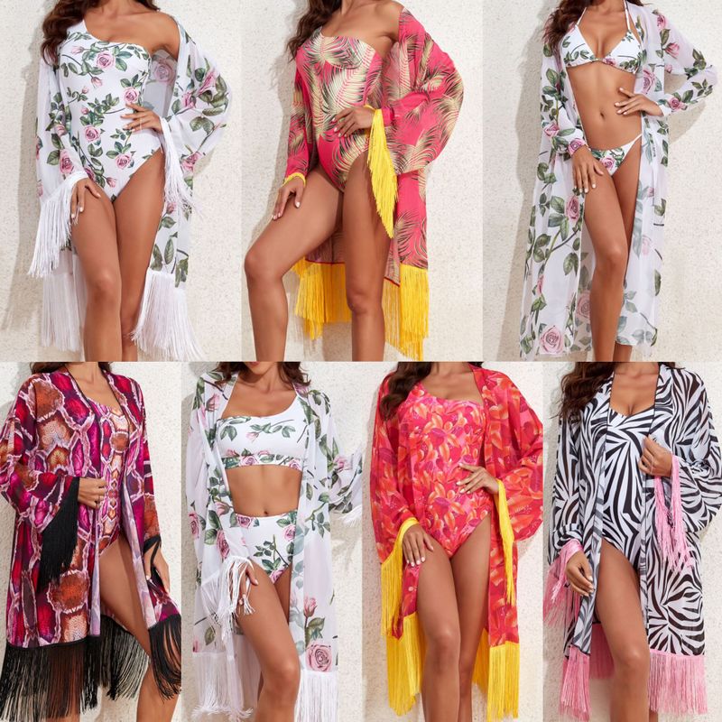 Women's Lady Beach Printing Flower 2 Pieces Set One Piece Swimwear
