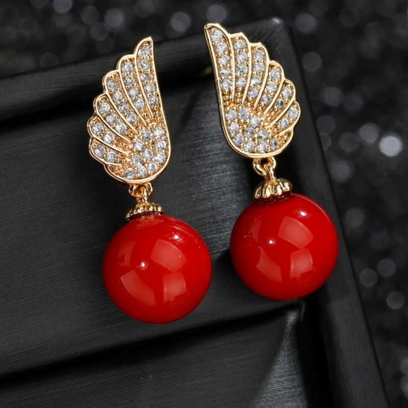 1 Pair Elegant Simple Style Wings Copper Alloy Pearl Zircon Drop Earrings