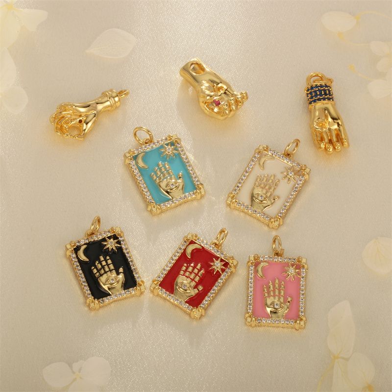 1 Piece Ig Style Hip-hop Hand Copper Enamel Inlay Pendant Jewelry Accessories