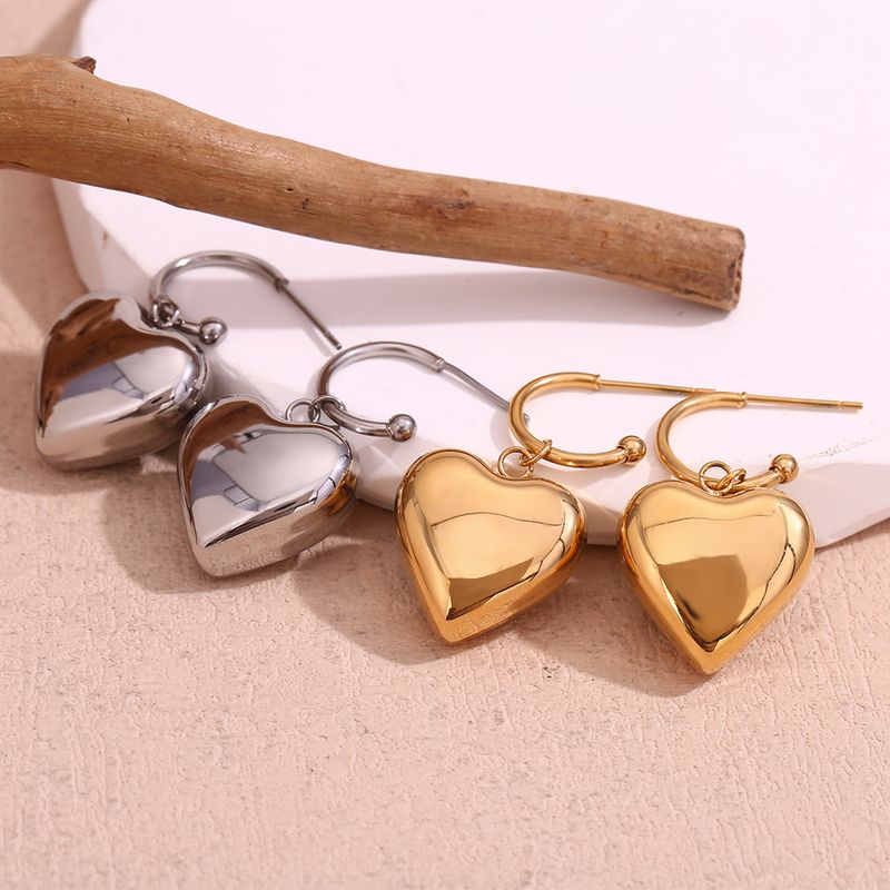 1 Pair Simple Style Heart Shape Plating Stainless Steel 18k Gold Plated Drop Earrings