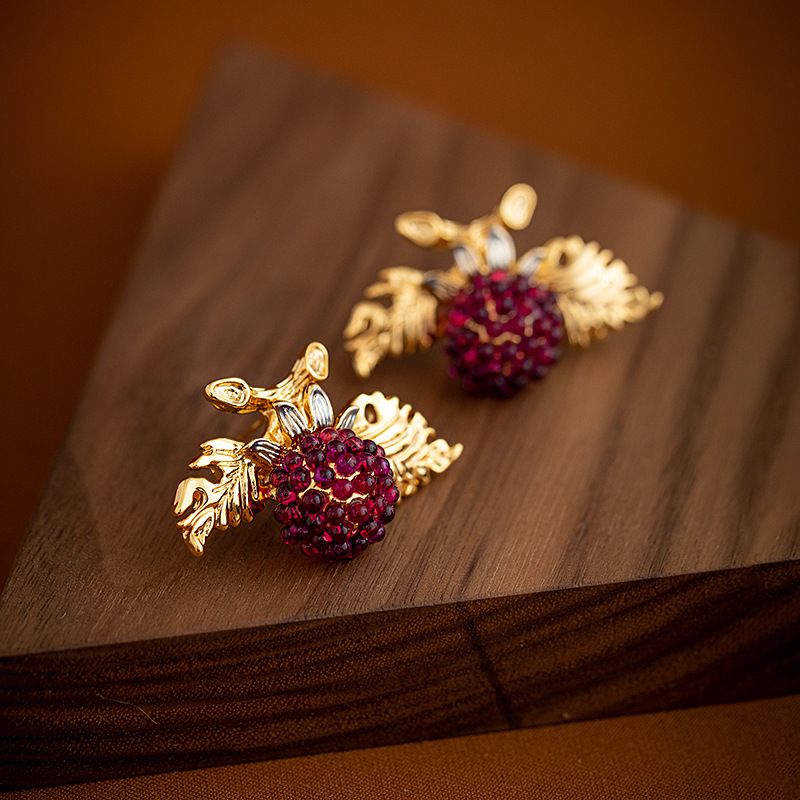 1 Paire Glamour Classique Grain De Raisin Placage Le Cuivre Plaqué Or 18k Boucles D'oreilles