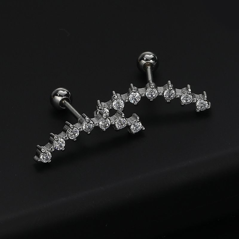 1 Pair Simple Style Moon Plating Inlay Carving Stainless Steel Zircon Ear Studs