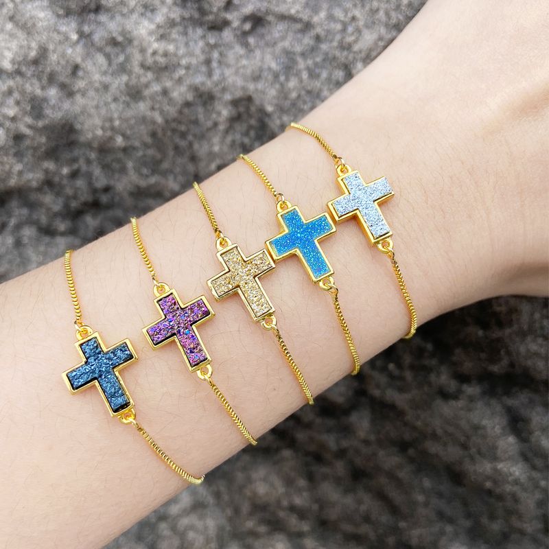 Simple Style Cross Copper Plating 18k Gold Plated Bracelets