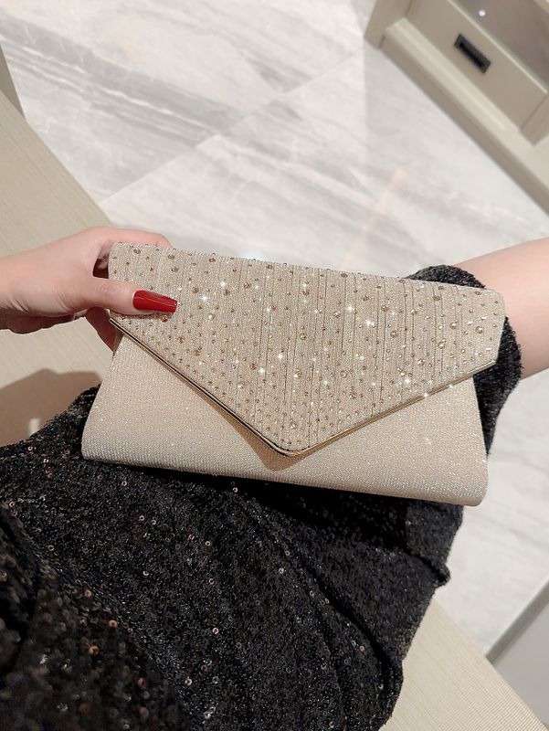 Gold Black Polyester Solid Color Sequins Square Evening Bags