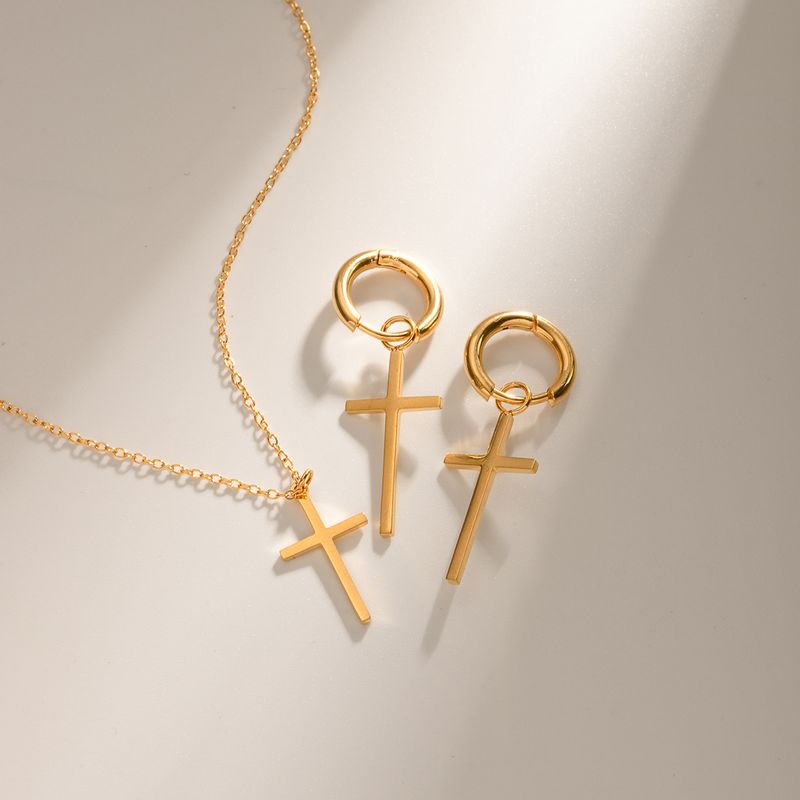 304 Stainless Steel IG Style Cross Earrings Necklace