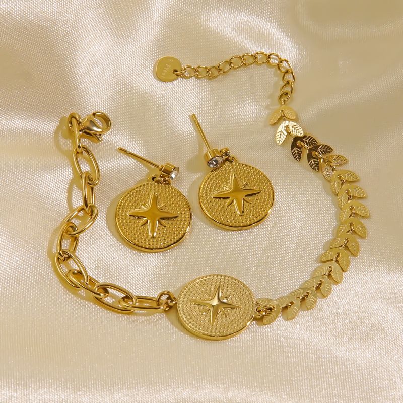 Edelstahl 304 14 Karat Vergoldet IG-Stil Elegant Stern Armbänder Ohrringe